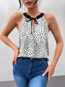SHEIN Clasi Leopard Print Tie Neck Blouse - Black and White - View 1