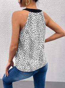 SHEIN Clasi Leopard Print Tie Neck Blouse - Black and White - View 2