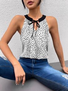 SHEIN Clasi Leopard Print Tie Neck Blouse - Black and White - View 3