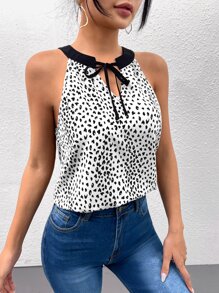 SHEIN Clasi Leopard Print Tie Neck Blouse - Black and White - View 4