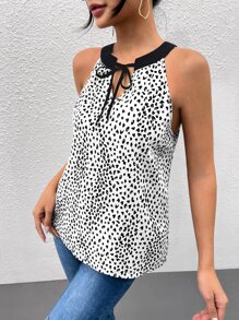 SHEIN Clasi Leopard Print Tie Neck Blouse - Black and White - View 5