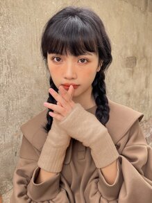 DAZY Solid Fuzzy Fingerless Gloves - Khaki - View 4