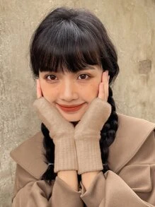 DAZY Solid Fuzzy Fingerless Gloves - Khaki - View 5