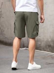 Manfinity Men Flap Pocket Drawstring Waist Cargo Shorts - Army Green - View 2