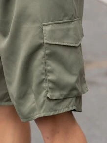 Manfinity Men Flap Pocket Drawstring Waist Cargo Shorts - Army Green - View 6