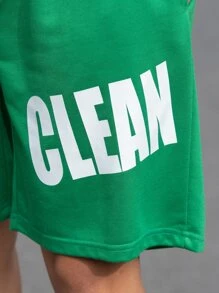 Manfinity Hombres Shorts con estampado de letra de cintura con cordón - Verde - Ver 3