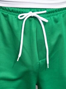 Manfinity Hombres Shorts con estampado de letra de cintura con cordón - Verde - Ver 5