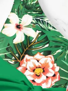 SHEIN Swim Phụ nữ một mảnh Thắt nút Trọn gói Nhiệt đới - màu xanh lá - Xem 6