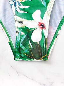 SHEIN Swim Phụ nữ một mảnh Thắt nút Trọn gói Nhiệt đới - màu xanh lá - Xem 7