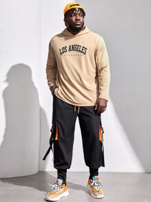 EASEVO Men Buckle Tape Flap Pocket Drawstring Waist Cargo Trousers - Black - View 6