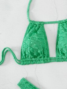 Plain Halter Bikini Set Summer Beach - Green - View 6