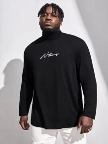 Manfinity Men Plus Letter Graphic Turtleneck Tee - Black - View 1