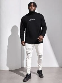 Manfinity Men Plus Letter Graphic Turtleneck Tee - Black - View 3