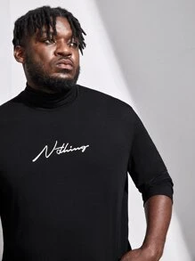 Manfinity Men Plus Letter Graphic Turtleneck Tee - Black - View 4