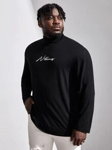 Manfinity Men Plus Letter Graphic Turtleneck Tee - Black - View 5