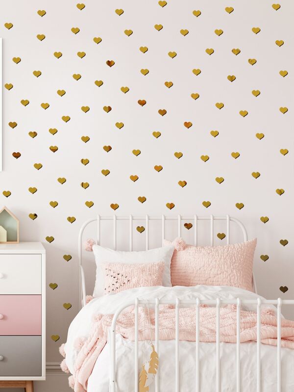 100入組心形鏡子牆貼