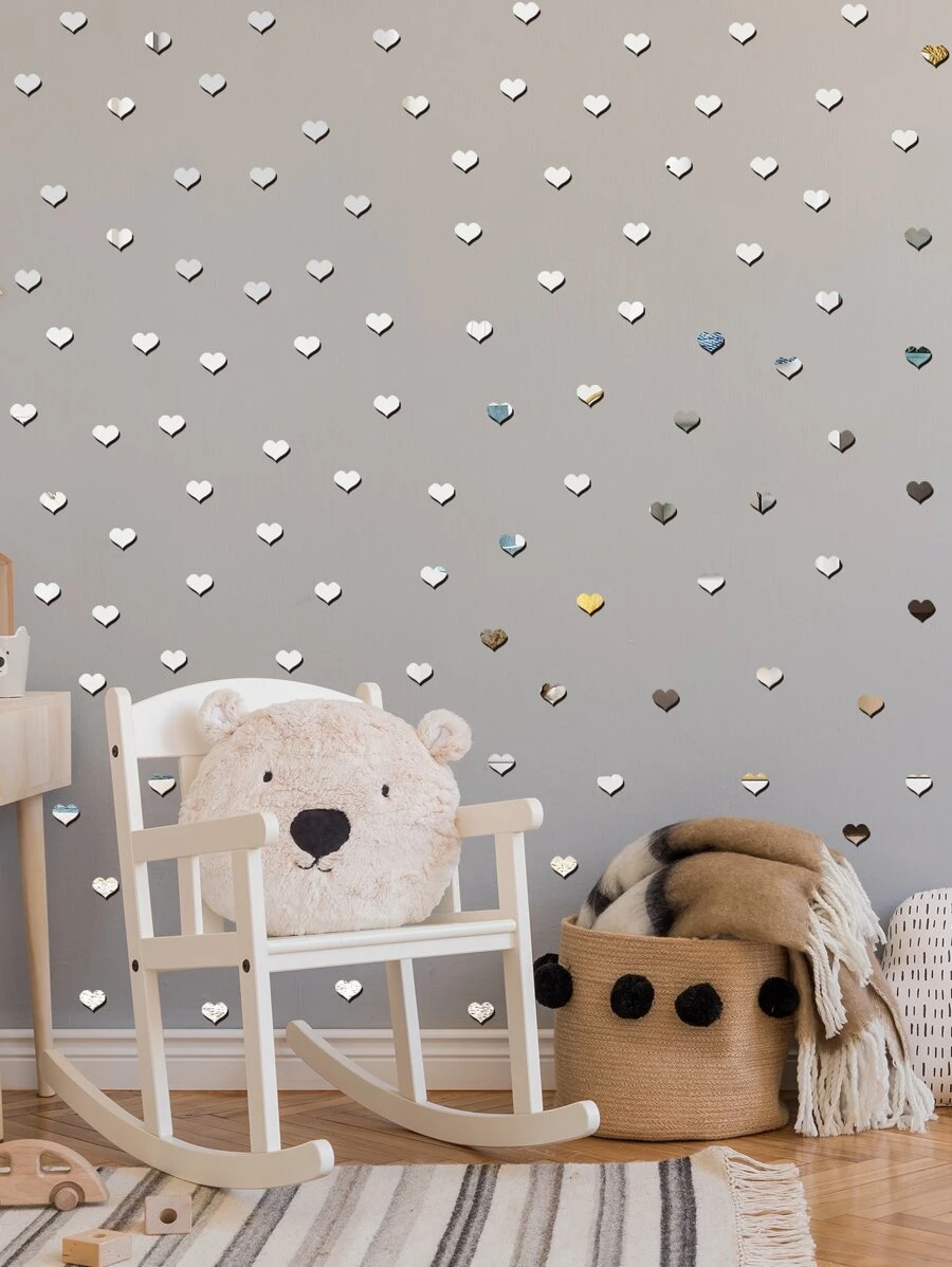 10入組心形鏡子牆貼 - 銀色 - 查看 1