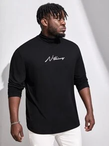 Manfinity Men Plus Letter Graphic Turtleneck Tee - Black - View 6