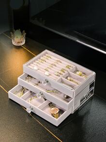 1入純淨的珠寶收納盒,3層灰色ps珠寶組織者,適用於家用,情人節禮物 - 灰色 - 查看 6