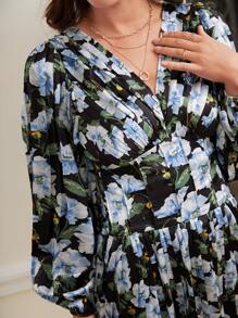 SHEIN Frenchy Floral Print Lantern Sleeve Dress Winter Vacation Flower Beach - Multicolor - View 2
