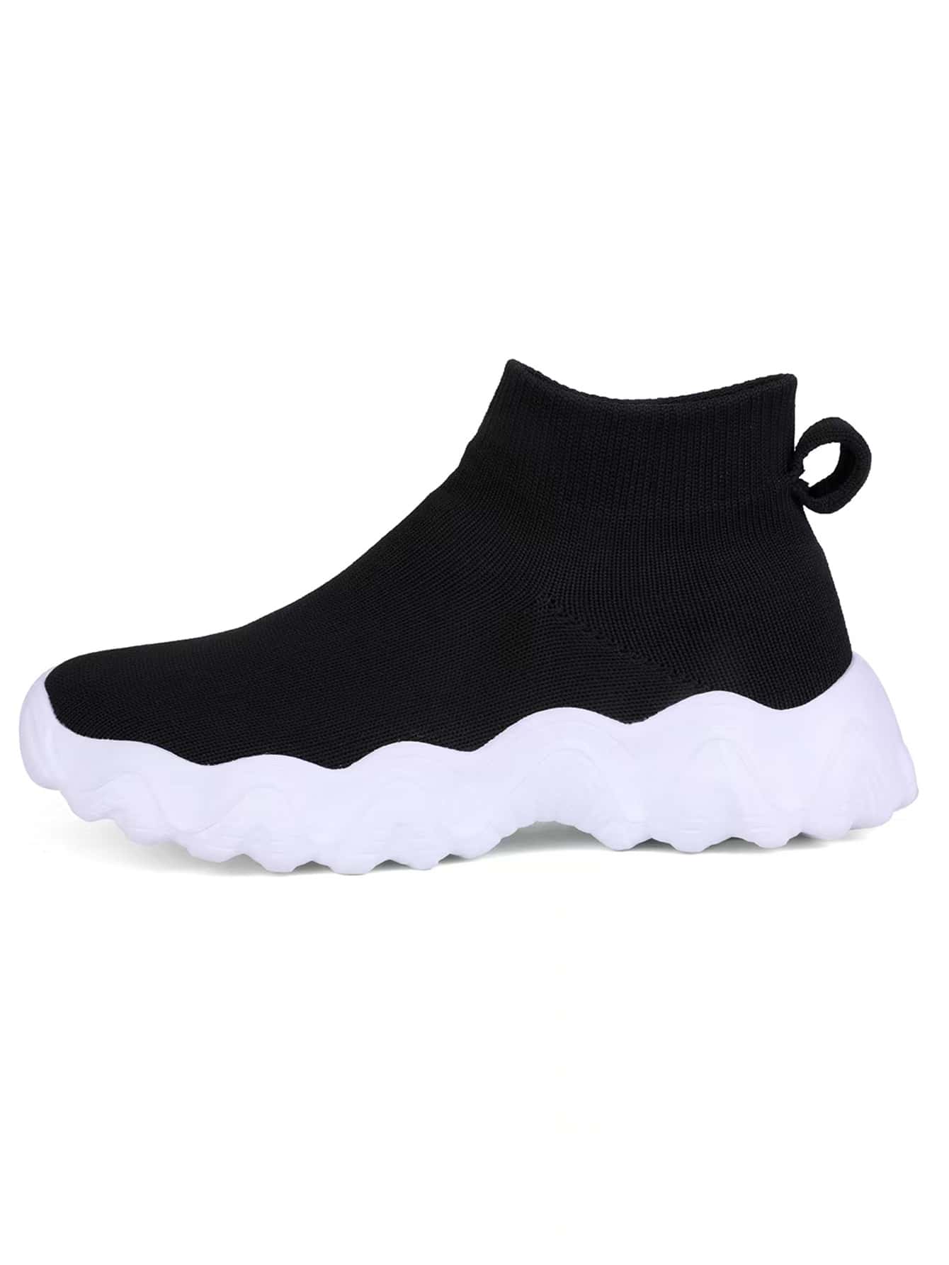 Kids Knit Detail Sock Sneakers - Black - View 1