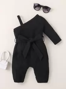 Baby Asymmetrical Neck Jumpsuit - Black - View 1