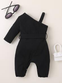 Baby Asymmetrical Neck Jumpsuit - Black - View 2