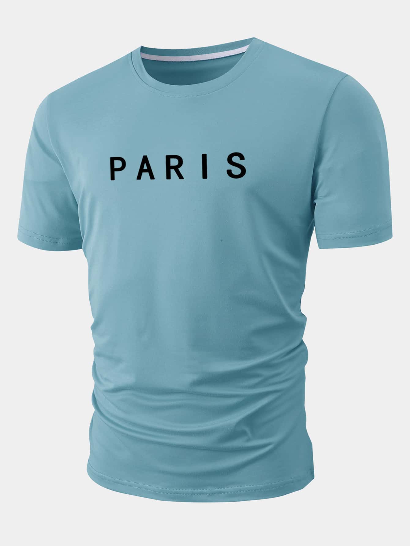 Manfinity Homme Hombres Camiseta con estampado de letra - Azul Cadete - Ver 1