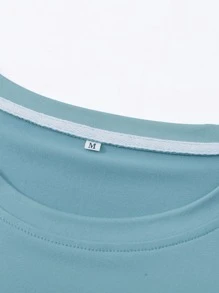 Manfinity Homme Hombres Camiseta con estampado de letra - Azul Cadete - Ver 4