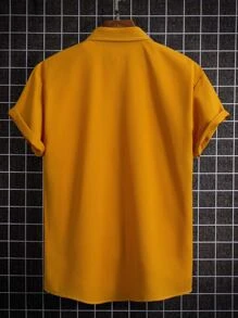 Manfinity Hypemode Men Patched Pocket High Low Shirt Without Tee - Mustard Yellow - View 2