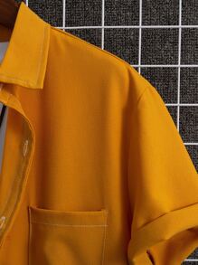 Manfinity Hypemode Men Patched Pocket High Low Shirt Without Tee - Mustard Yellow - View 4