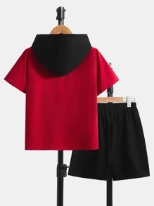 SHEIN Boys Letter Graphic Colourblock Hooded Tee & Shorts - Multicolor - View 2