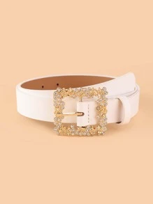 Rhinestone Decor Buckle Belt With Hole Punch Summer, School Fall, Autumn, Halloween - White - View 3
