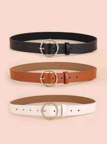 3入組圓形金屬扣皮帶 - 彩色 - 查看 2