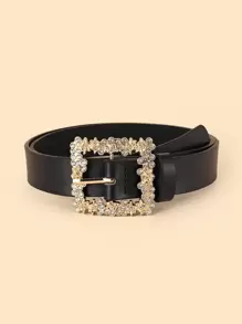 1pc Women Rhinestone Decor Belt With Hole Punch - Hitam - View 3