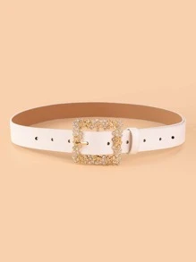 Rhinestone Decor Buckle Belt With Hole Punch Summer, School Fall, Autumn, Halloween - White - View 4