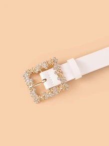 Rhinestone Decor Buckle Belt With Hole Punch Summer, School Fall, Autumn, Halloween - White - View 6