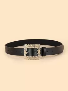 1pc Women Rhinestone Decor Belt With Hole Punch - Hitam - View 4