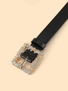 1pc Women Rhinestone Decor Belt With Hole Punch - Hitam - View 6