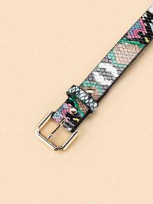 Cinturón para mujer con hebilla cuadrada, estilo minimalista, versátil para vaqueros, con patrones de grano aleatorios - Multicolor - Ver 5