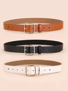 3 piezas Cinturones de mujer con hebilla cuadrada vintage, cinturón elegante de moda para decoración de la cintura, verano, escuela, otoño, Halloween - Multicolor - Ver 4