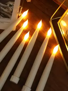 2pcs White Plastic Led Electronic Candle Light, Smokeless Realistic Candle Light For Festival, Party, Wedding Decoration - Yellow - View 7