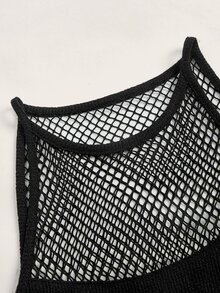 ROMWE PUNK Fishnet Insert Tie Dye Halter Neck Bodycon Dress Without Gloves - Multicolor - View 4