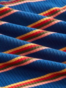 ROMWE PUNK Áo thun nữ Nút phía trước Lá thư Sọc Giải trí - Nhiều màu - Xem 4