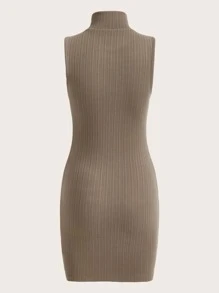 SHEIN ICON Đầm Cắt ra Gân đan màu trơn Giải trí - Màu Khaki - Xem 2