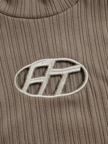 SHEIN ICON Đầm Cắt ra Gân đan màu trơn Giải trí - Màu Khaki - Xem 3