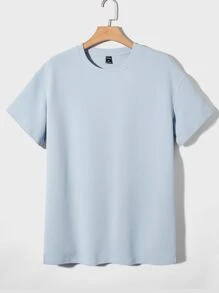 Manfinity VCAY Men Casual Solid Drop Shoulder Crew Neck Tee, Summer - Baby Blue - View 2