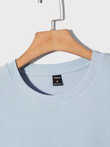 Manfinity VCAY Men Casual Solid Drop Shoulder Crew Neck Tee, Summer - Baby Blue - View 5