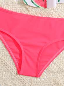 Young Girl Cute Watermelon & Strawberry Print Ruffled Neckline Bikini Set Summer Beach - Multicolor - View 3