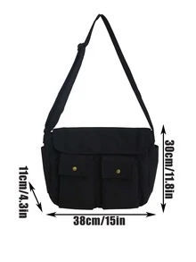 Bolso bandolera multibolsillo para hombre, bolso deportivo para estudiante universitario de secundaria para viajes, escuela universitaria - Negro - Ver 3